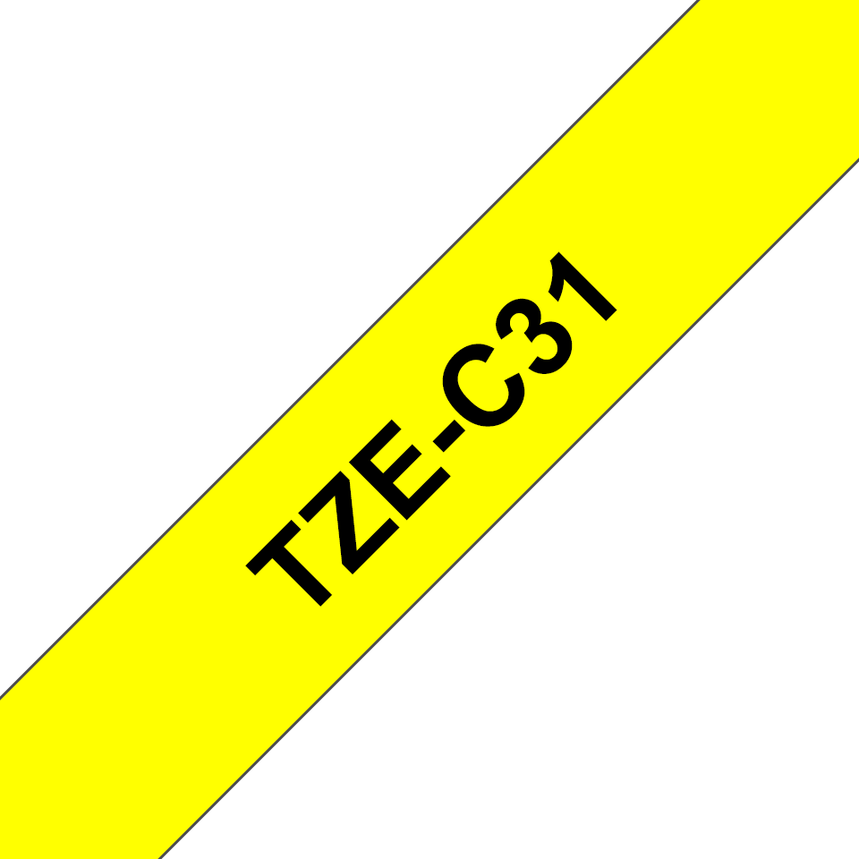 Oryginalna taśma fluorescencyjna TZe-C31 firmy Brother – czarny nadruk na żółtym fluorescencyjnym tle, 12 mm szerokości